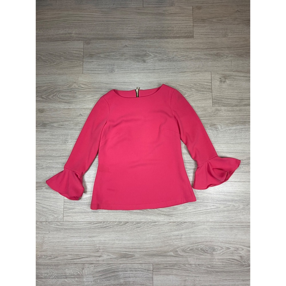 Sail to Sable Womens XS Hot Pink Flounce Bell Sleeve Boat Neck Zipper Blouse